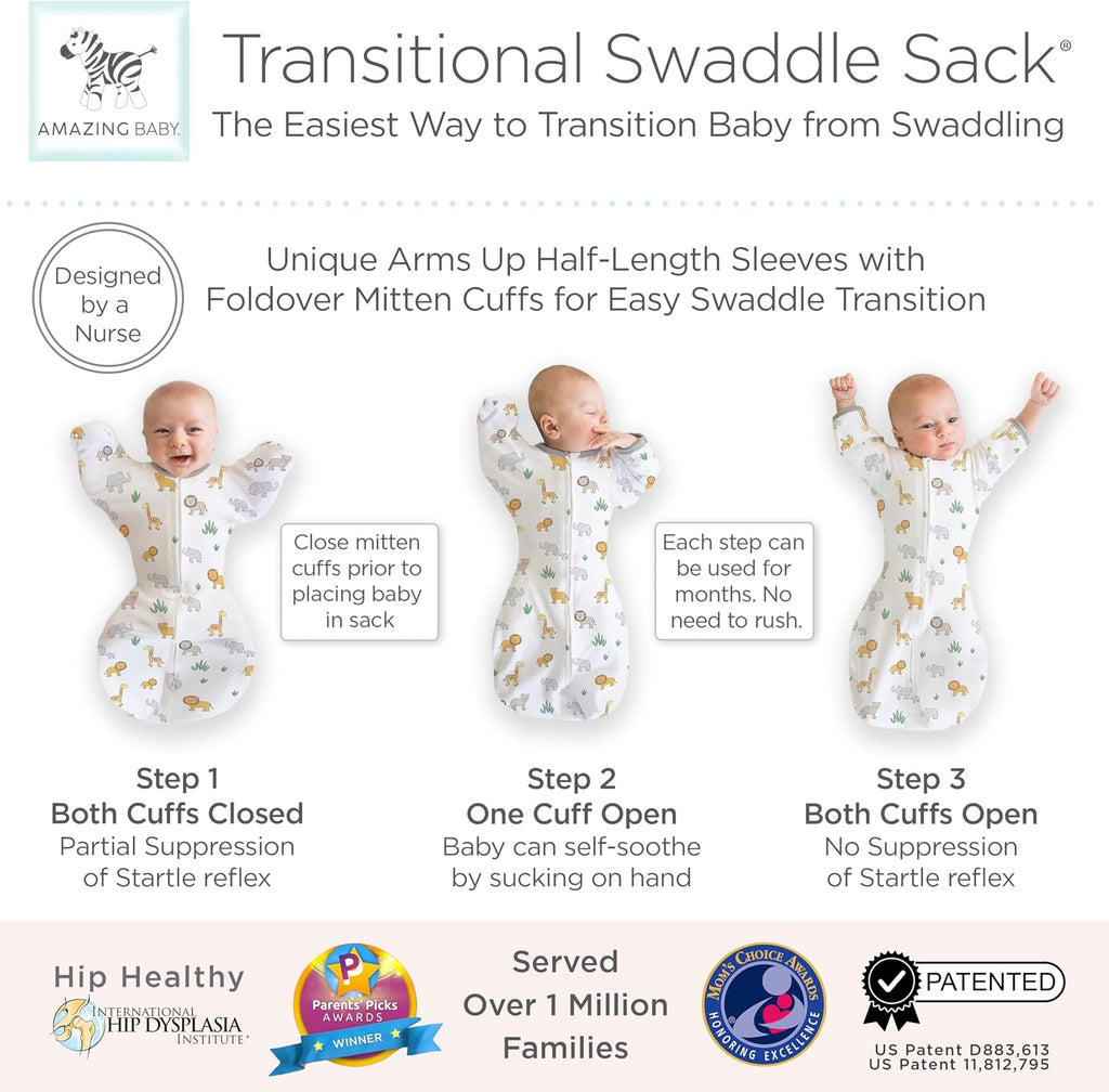 Transitional Swaddle Sack, Cotton, On Safari