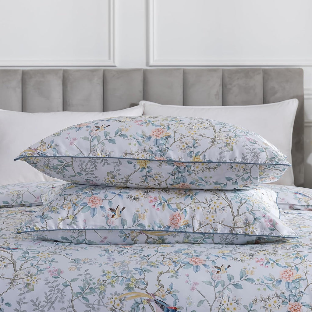 Vintage Botanical Rose Floral Bedding Set 3Pcs Queen Duvet Cover Set 100% Long Staple Cotton Soft Bird Branch Print