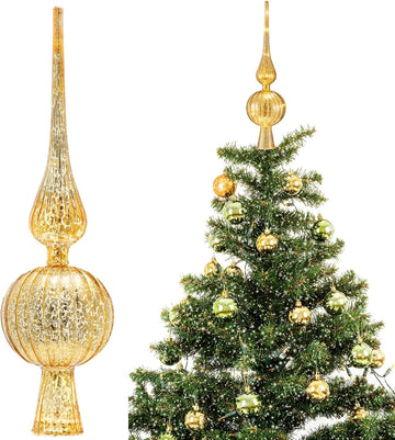 12" Mercury Glass Christmas Tree Topper,Classic,Golden