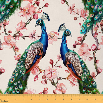 Peacock Print Fabric by The Yard Exotic Tropical Wild Animal Fabric Soft Polyester No Stretch Japanese Cherry
