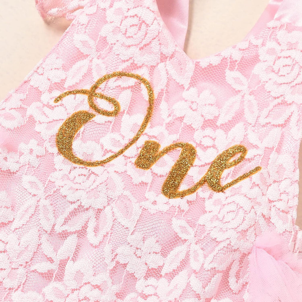 Baby Girl 1st Birthday Outfit-Boho Sleeveless Lace Romper Princess Tutu Dress for Cake Smash Photoshoot