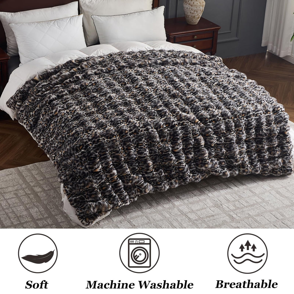 Leopard Grey Bubble Throw Blanket Faux Fur Blanket 51''x63''