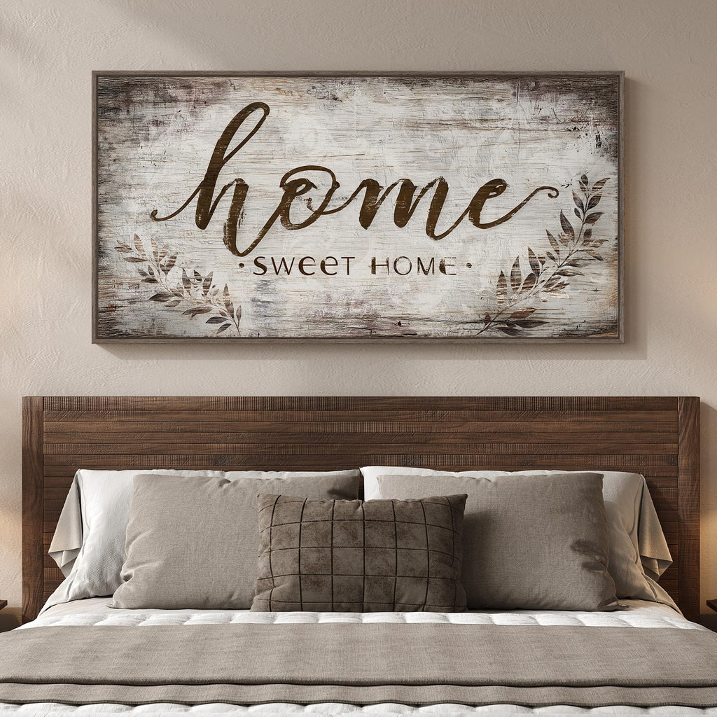 Large Framed Farmhouse Home Sweet Home Wall Art, 60x30 Inch