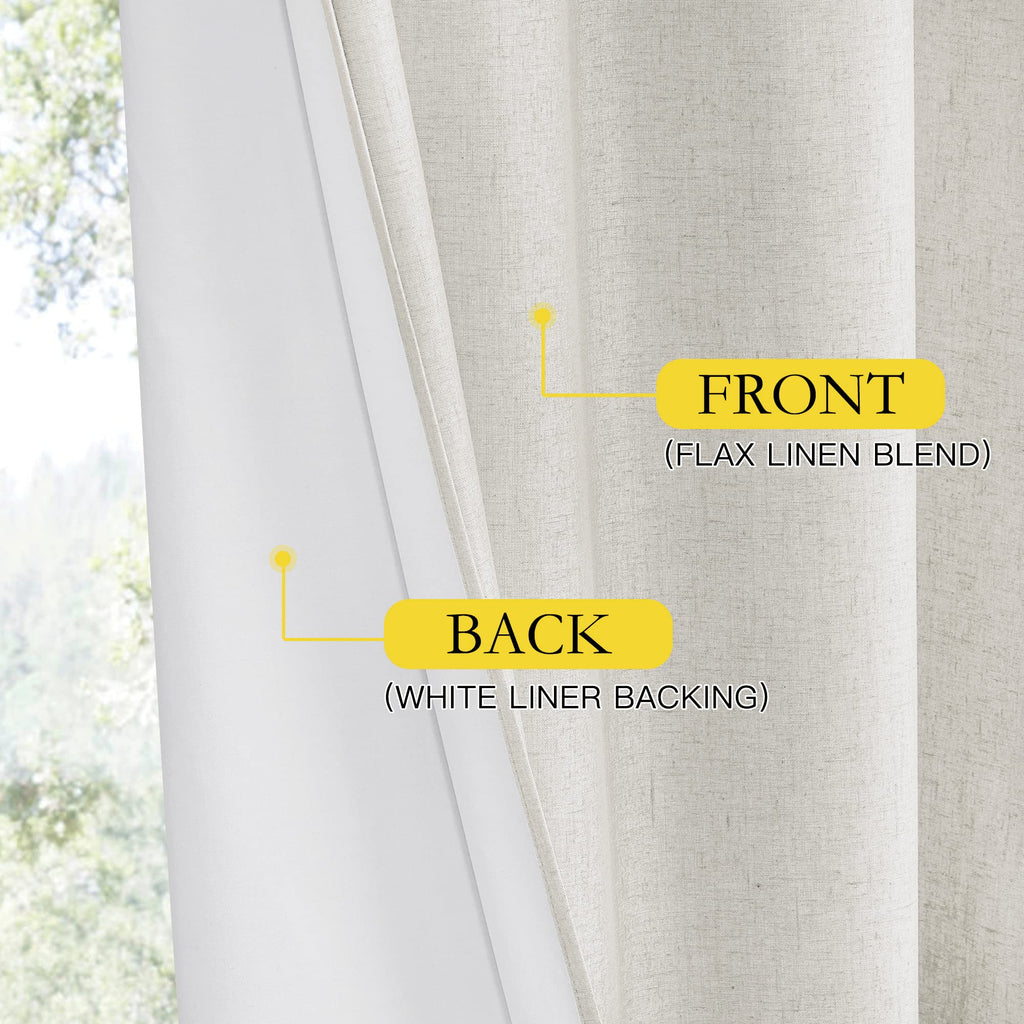 100% Absolutely Blackout Linen Curtains 95" L Set of 2, Ivory