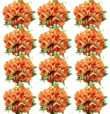12 Bundles Orange Peonies Artificial Flowers Bulk for Centerpiece
