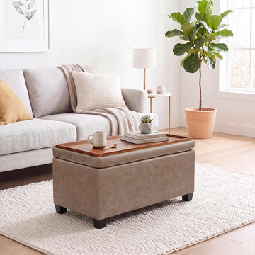 Storage Ottoman with Tray Leather Ottoman with Storage