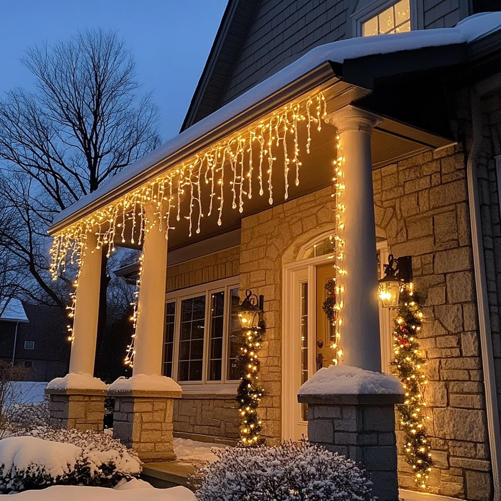 Bright Christmas Icicle Lights, 88.5 FT 1080 LED 8 Modes Curtain Fairy Lights with 180 Drops, Xmas String Lights