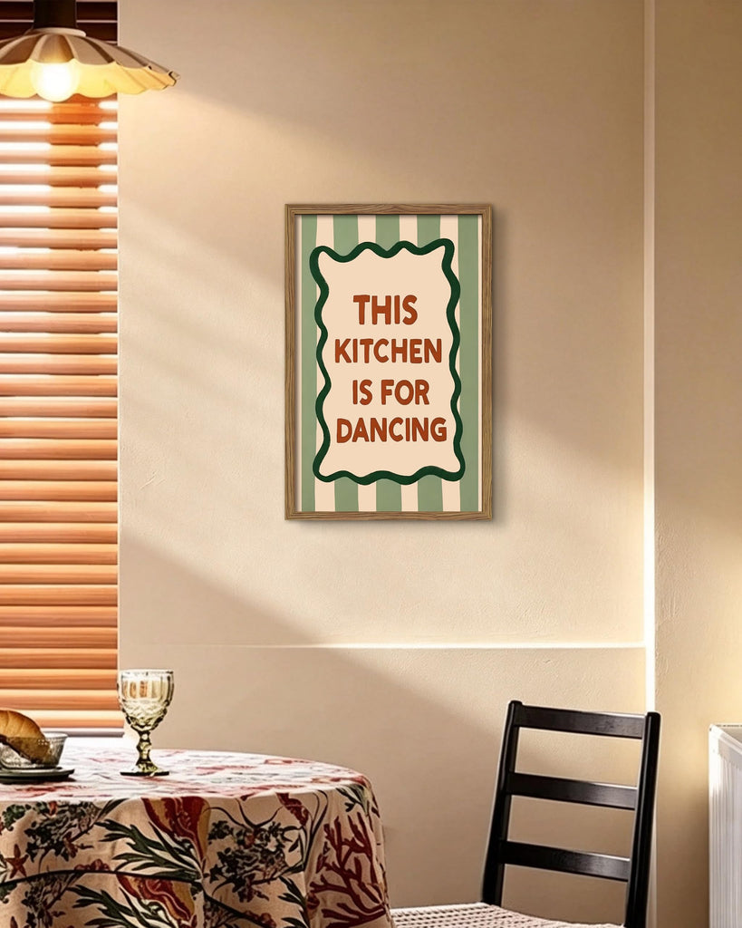 Framed This Kitchen Is for Dancing Wall Art, Kitchen Quote Canvas Print Poster, Vintage Farmhouse Typography Kitchen
