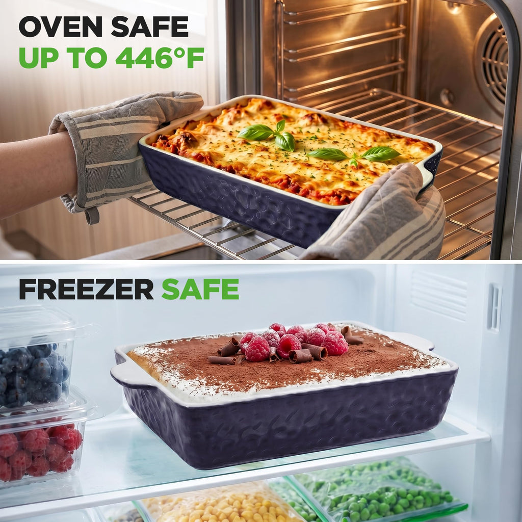 3-Piece Ceramic Casserole Dishes for Oven - Heavy Duty Rectangular Lasagna Baking Pans w/ Premium Nonstick Coating &