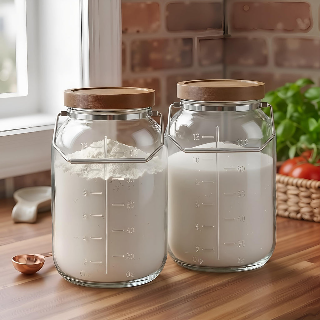 Glass Flour Sugar Storage Containers with Wood Lid and Handle