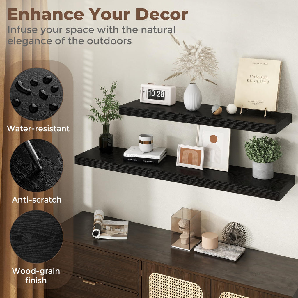 12 Inch Deep Floating Shelves for Wall, 20 x 12 Rustic Wood Gra Shelves with Invisible Brackets, Easy Install Wood
