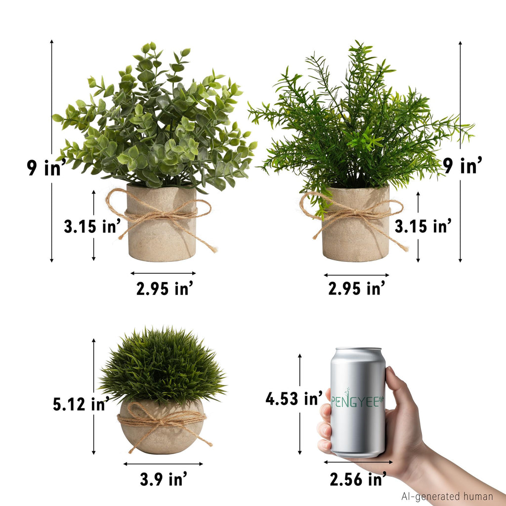 4 Pack Small Potted Eucalyptus Fake Plants Shelf