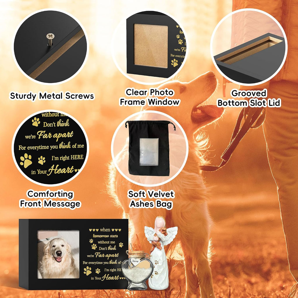 Pet Memorial Urn with Photo Frame, 110 Cubic Inches Wooden Pet Cremation Urn for Dogs & Cats, Sympathy Gift Set