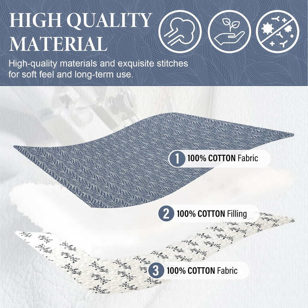 Quilt Set, 100% Cotton Quilt Bedding Set Bedspread, Botanical Pattern Solid Color Chic Lightweight Quilted