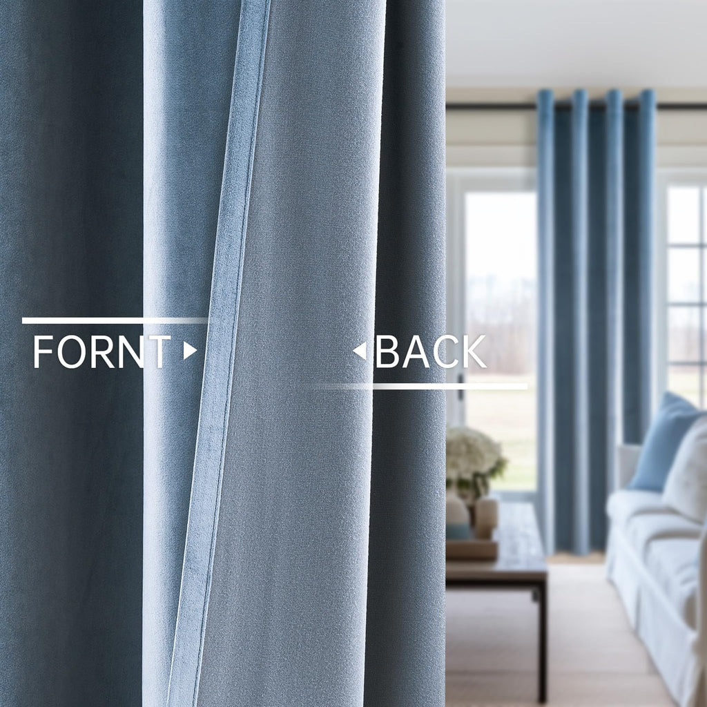 120 Inches Long Extra Long Slate Blue Velvet Curtains, Heavy Luxury Floor to Ceiling Pinched Pleated Boho Sound