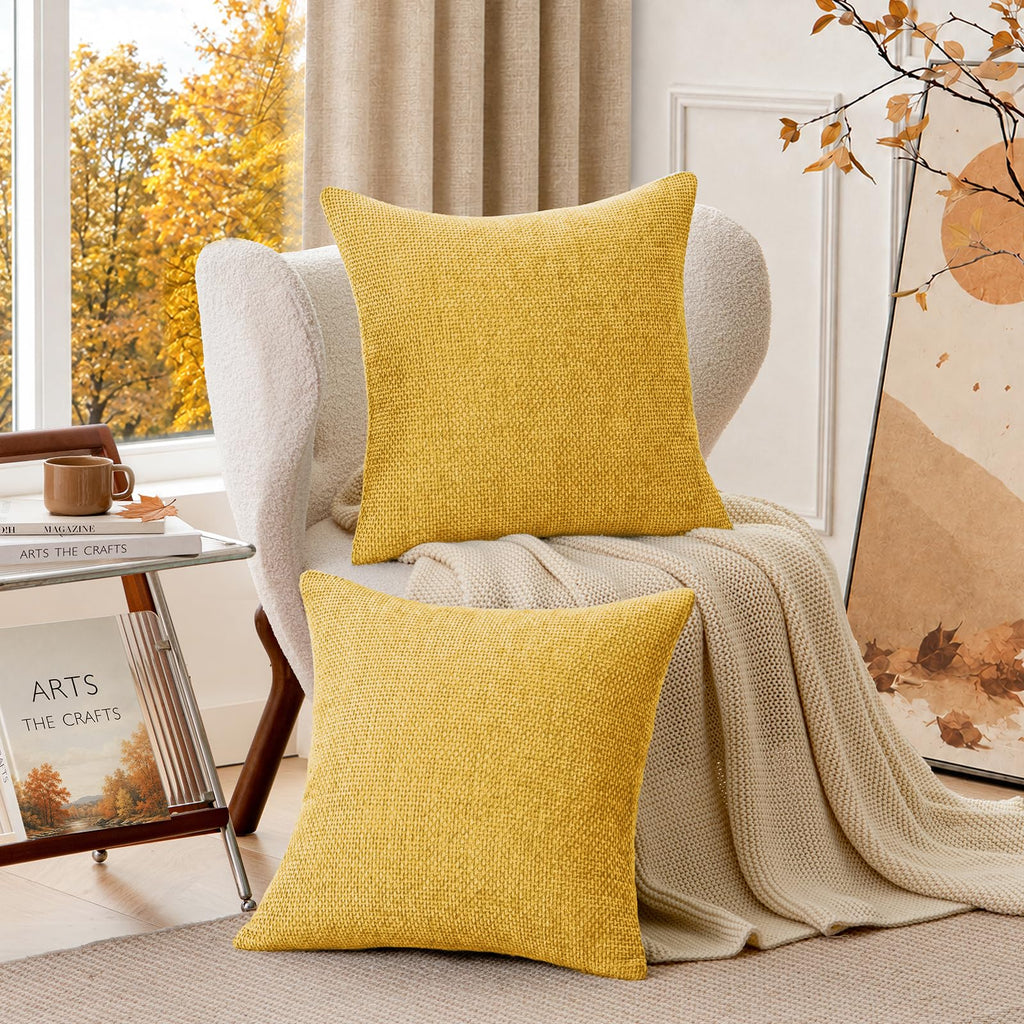 Yellow Chenille Throw Pillow Covers 20x20 Inch Pack of 2 Modern Decorative Throw Pillow Covers Farmhouse Cross Covers