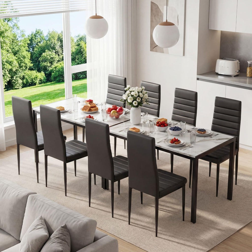 Dining Table Set for 4, Marble Dining Room Table Set for 4, Space Saving Kitchen Table and Chairs for 4, 5 Piece