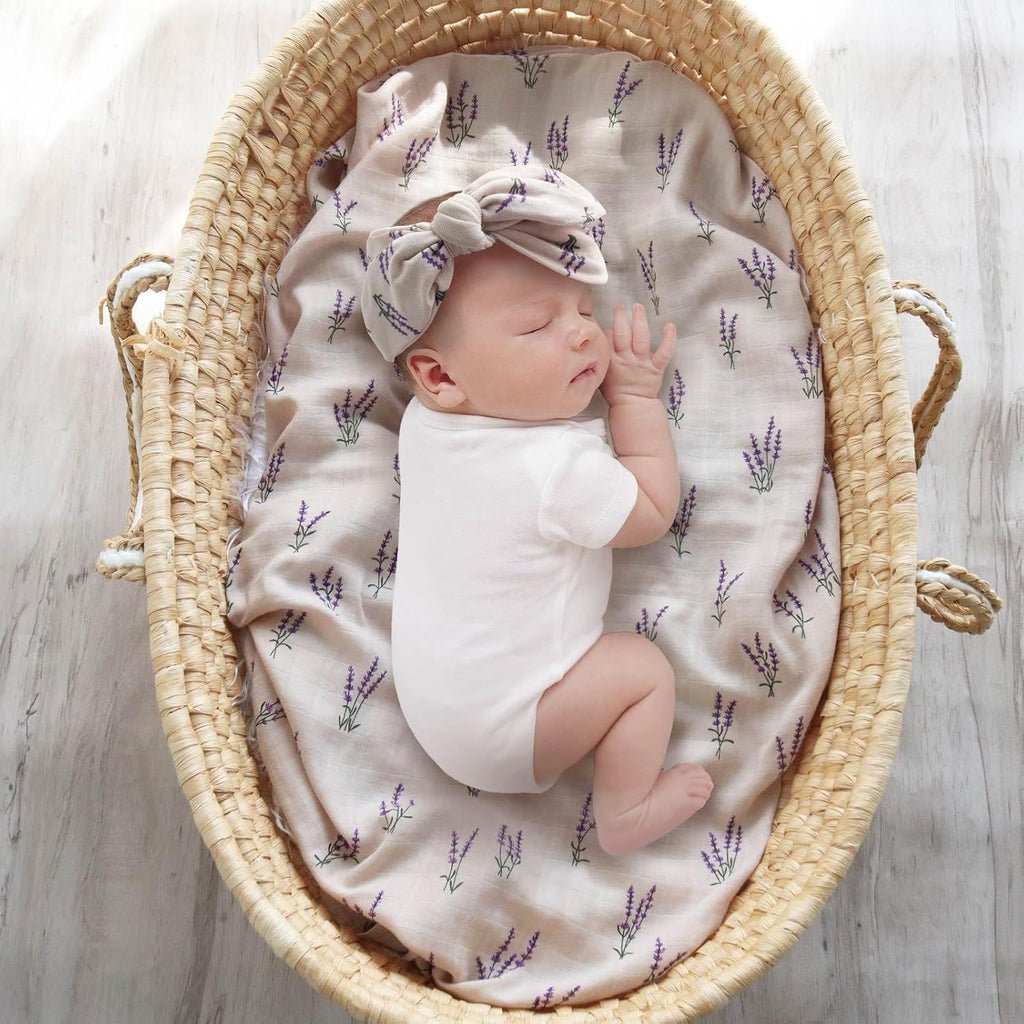 Muslin Swaddle Blankets, Muslin Baby Boy Swaddle Blanket, Headband and Hat Set with Birth Announcement Card, Newborn