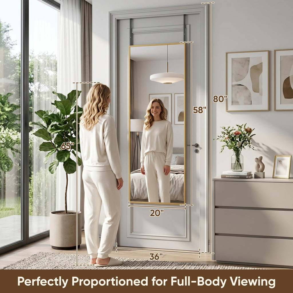 58"×20" Over the Door Full Length Mirror, Gold