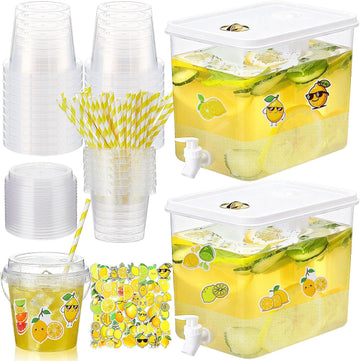 Lemonade Stand Supplies Include 2 Pack 2.3 Gallon Iced Beverage Dispenser with Spigot 30 Sets 16 oz Lemonade - Set of 2