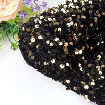 Black Gold Fabric Sequin Fabrics by The Yard 3 feet Soft Velvet Material for Sewing Dress Clothing DIY Craft