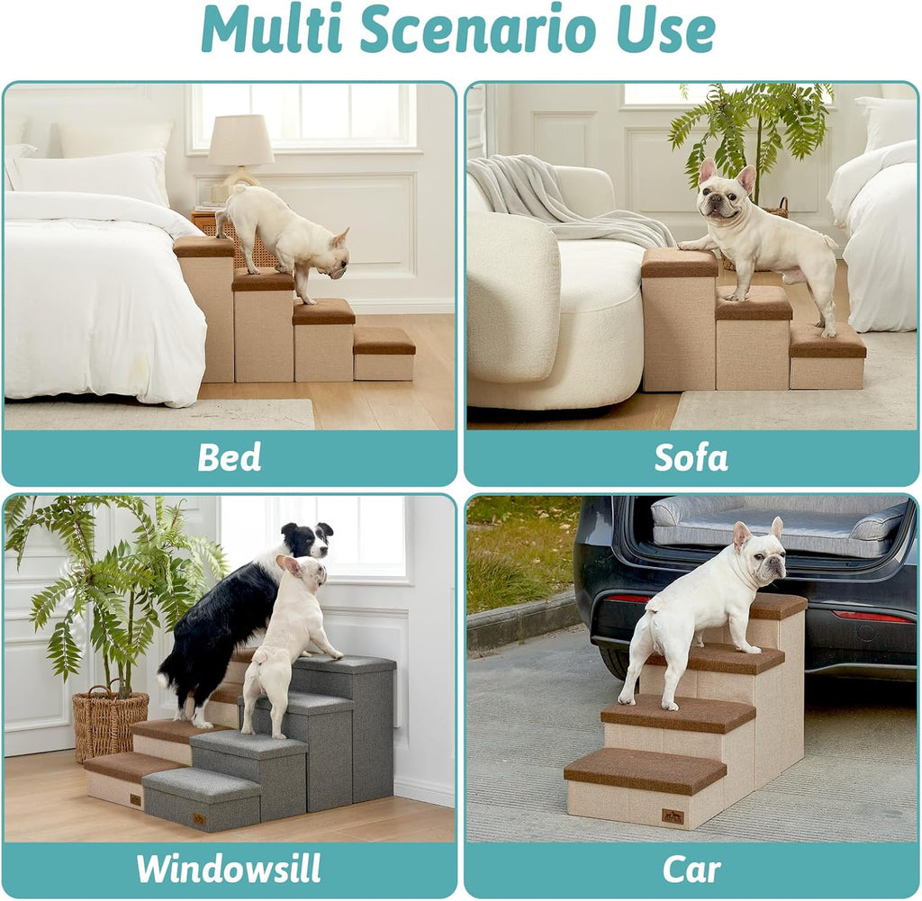 Dog Stairs with Storage, 22" H Wider Dog Steps, 4-Step