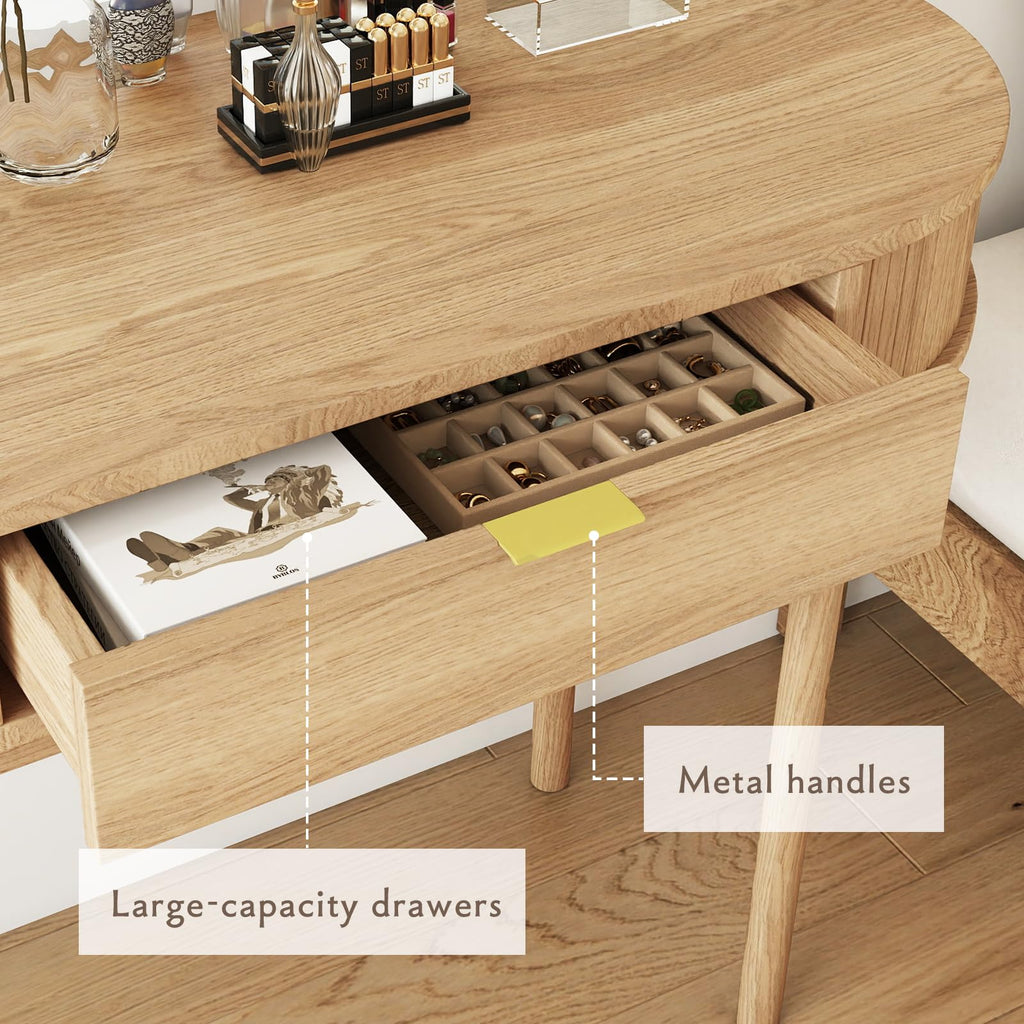 39 Inch Small Computer Desk with Drawer, Mid-Century Modern Writing Desk with Solid Wood Legs - Compact Home Office