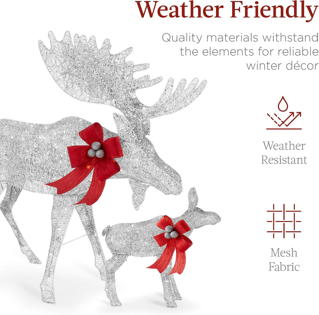 2-Piece Moose Family, Lighted Outdoor All-Weather Christmas Yard Decoration Light-Up Décor Set w/ 170 LED Lights