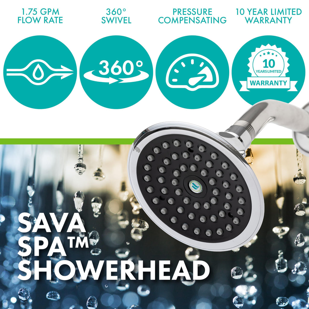1.5 GPM Sava Fixed-Mount Wide Spray Showerhead with 360 Degree Ball Joint Swivel, Adjustable Angle, Chrome Finish