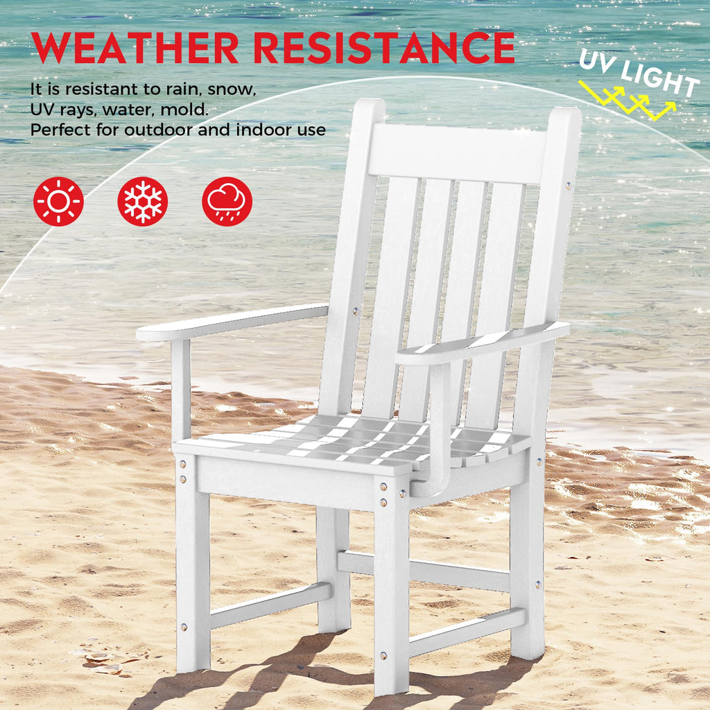 Patio Dining Chairs, Plastic Outdoor Adirondack Chair with Arm, HDPE Poly Lumber, Waterproof Restaurant Bistro Dining