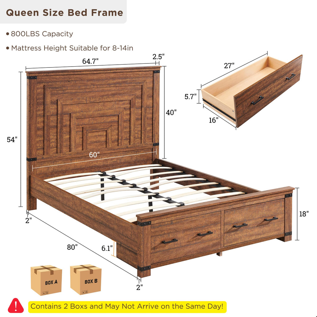 54" Tall Farmhouse Queen Size Bed Frame, Reclaimed Barnwood