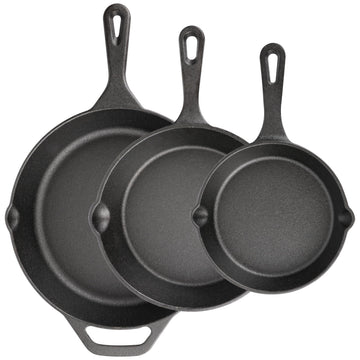 Cast Iron Skillet 3-Piece Set, 6", 8", 10" Frying Pans, Heavy-Duty Pre-Seasoned Pan Cookware Set, For Frying, Saute