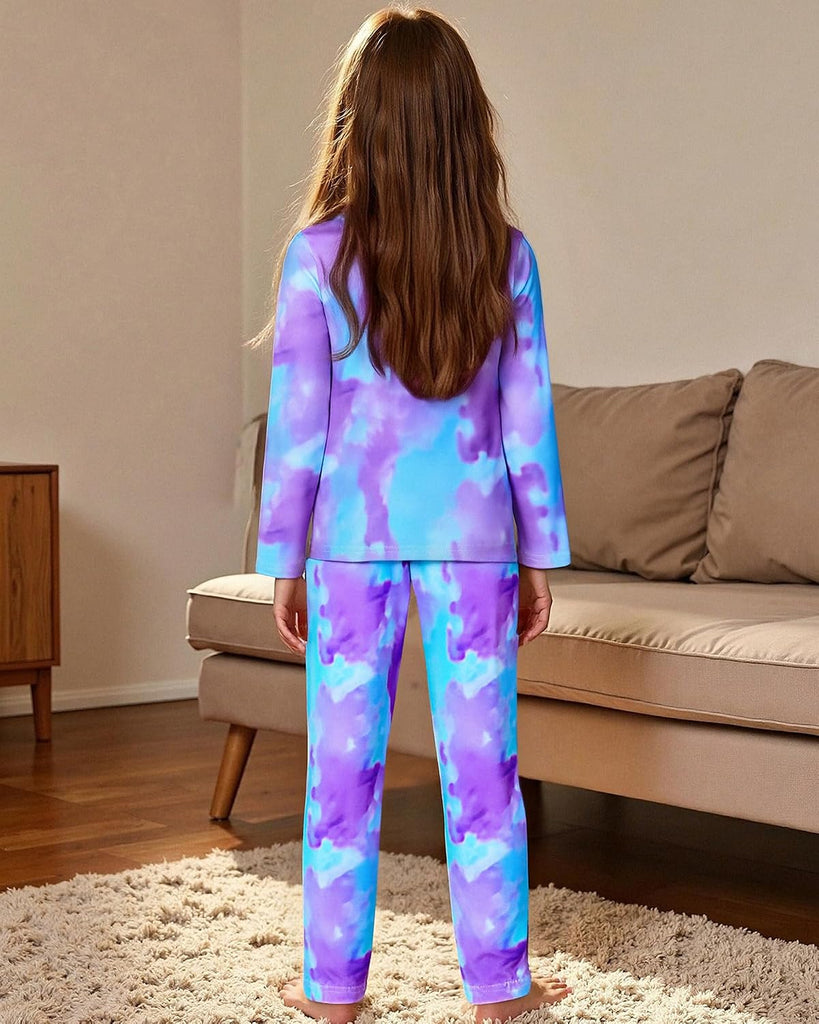 Girls Pajama Set Long Sleeve Top Long Pants Pajamas Kids Tie Dye Cute Pattern Pj Sets Sleepwear
