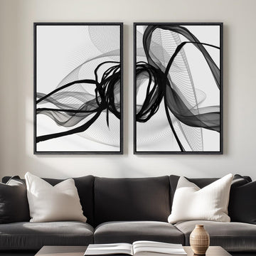 Framed Black and White Abstract Wall Art Set of 2, 24x36 In