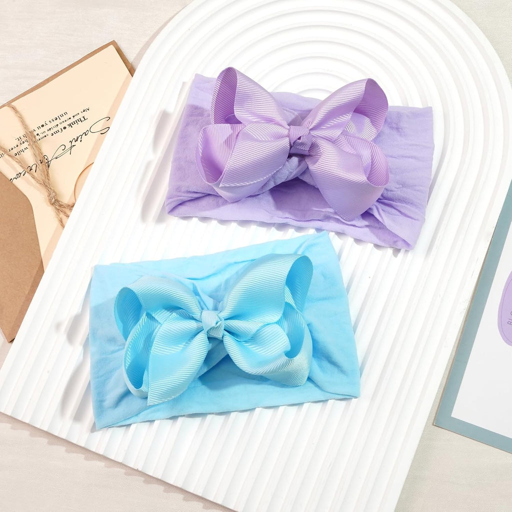 20 Colors Baby Girl Headbands with 4 Inches Hair Bows Nylon Turban Head Wraps Headbands for Newborn Infants