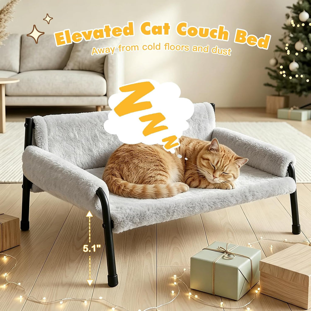 Elevated Cat Couch Bed for Indoor Cats, Sturdy Metal Frame Cat Sofa