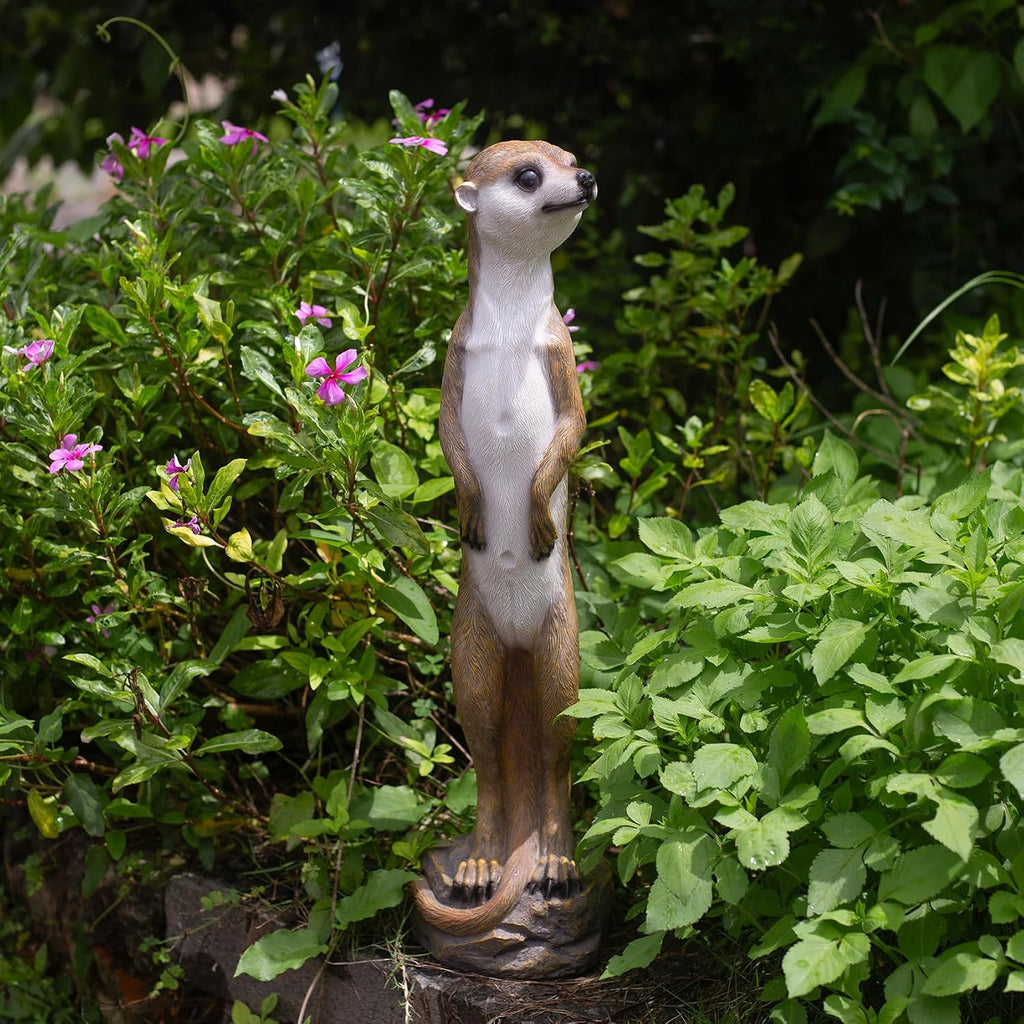 19.2 Inch Height,Outdoor Meerkat Sculpture Garden Decoration Standing Outdoor Sculpture, Weather-Resistant Resin