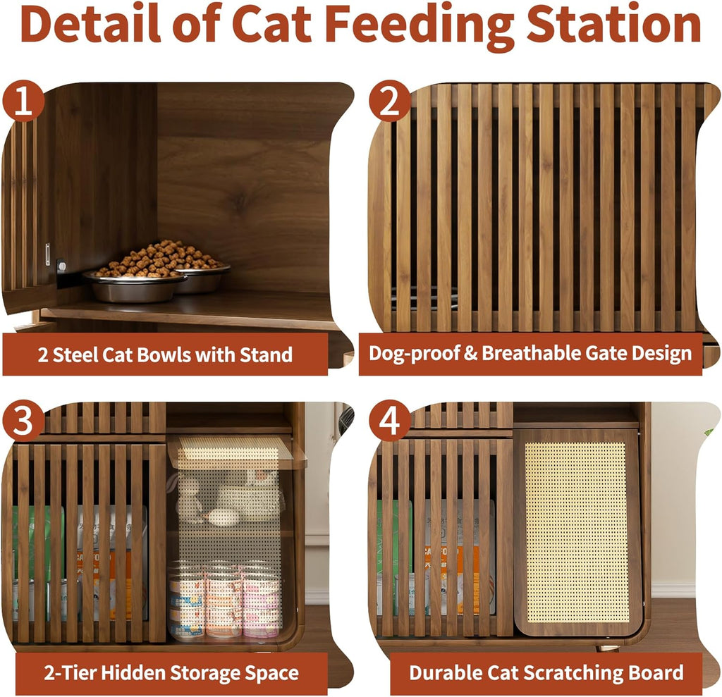 Dog Proof Cat Feeding Station, Cat Feeder Station, Pet Food Storage Walnut