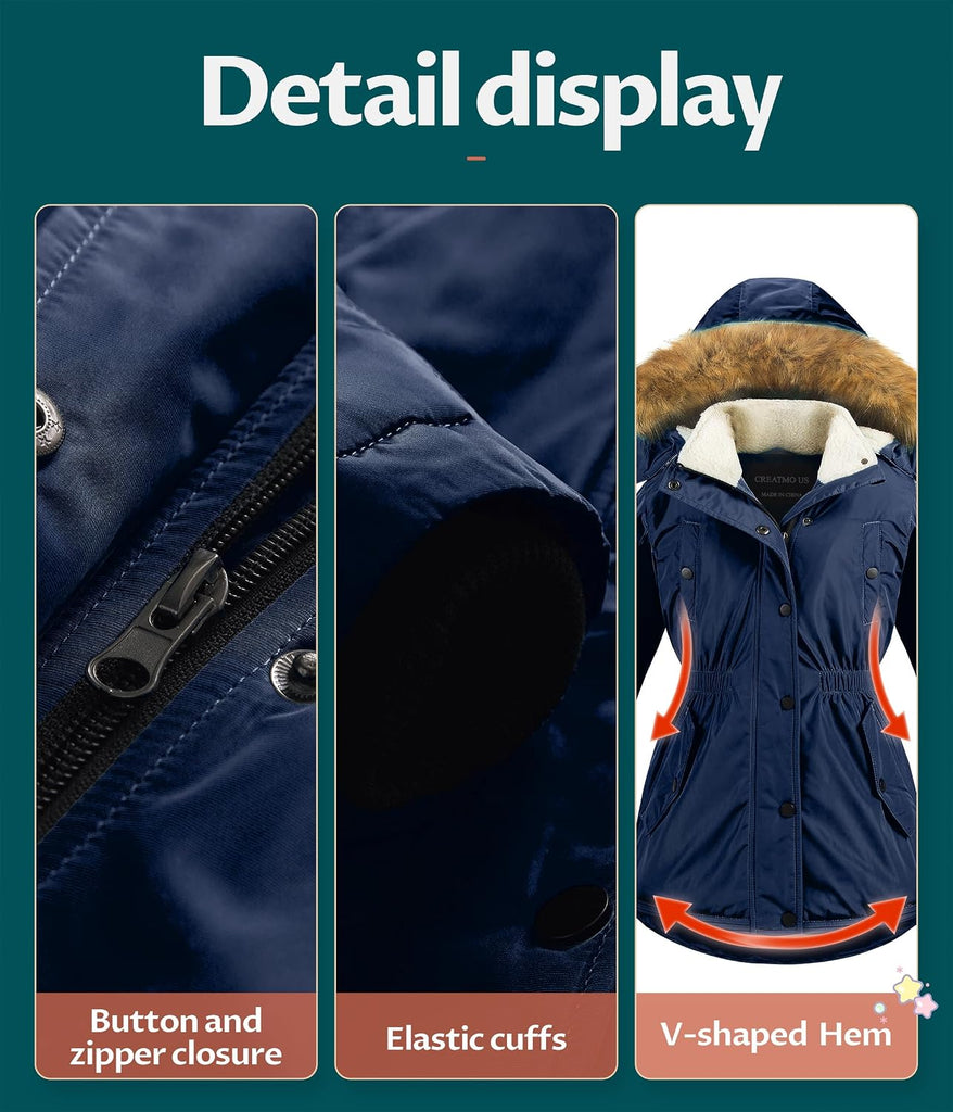 Girl's Long Winter Warm Parka Sherpa Trimmed Collar Puffer Ski Jacket Coat