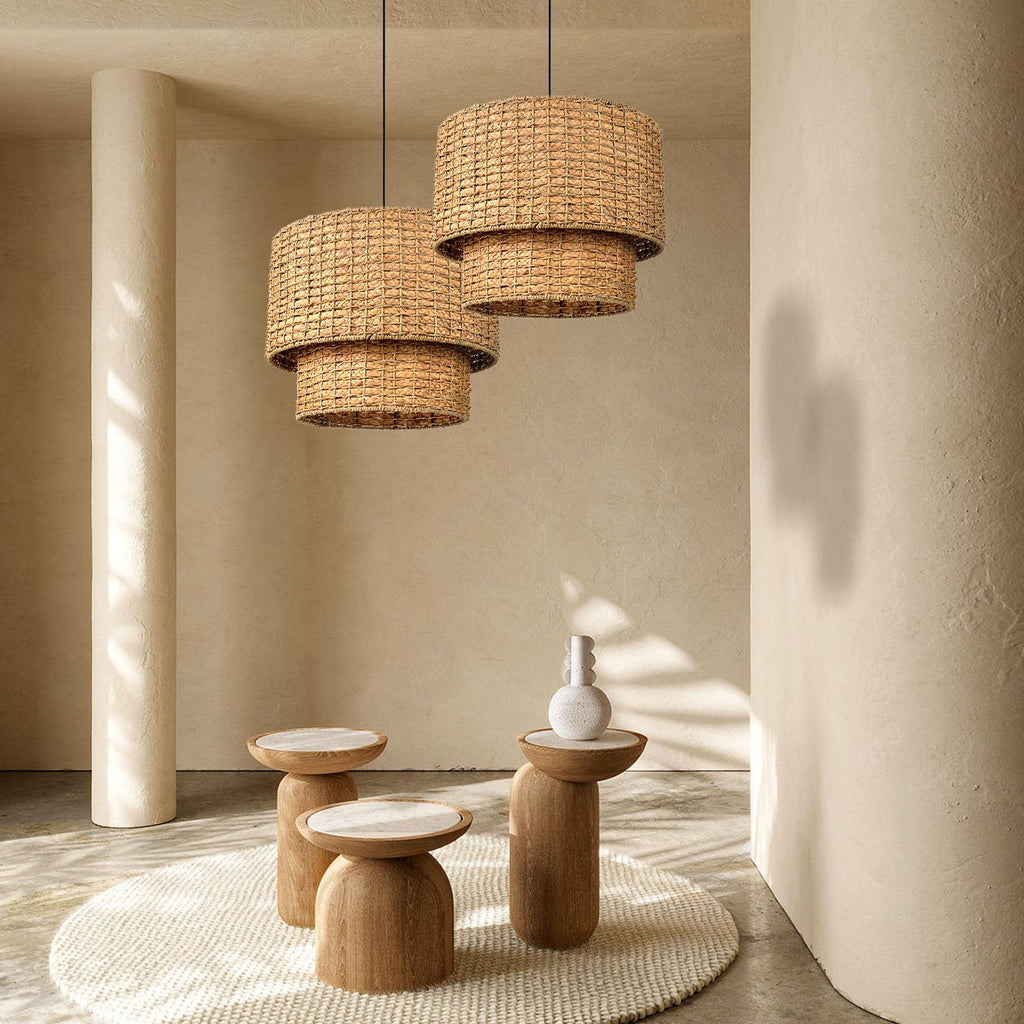 Rustic Pendant Light Fixture, Woven Rattan Lampshade Coastal Hanging Lighting, Adjustable Vintage Farmhouse