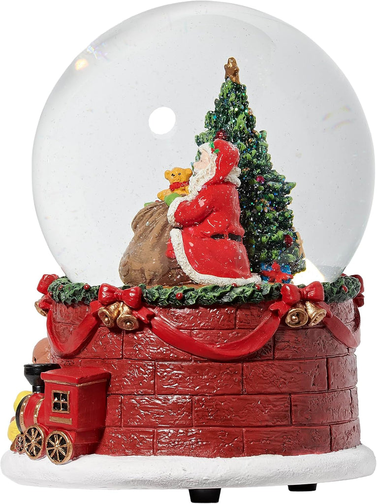 Musical Santa & Gifts Glitterdome, 5.75" H, 100MM Water Globe with Brick Base, Christmas Snow Globe Decoration