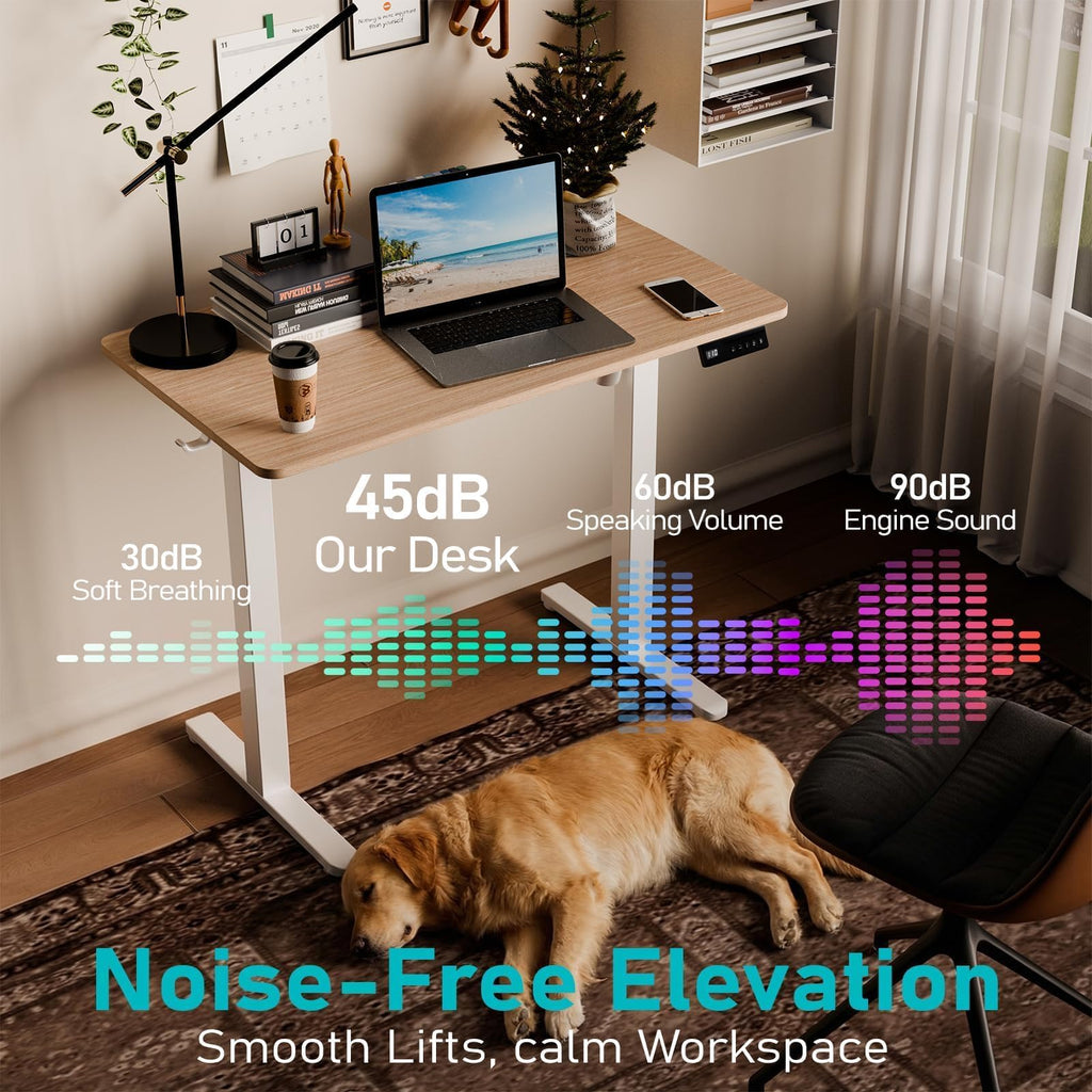 35" Electric Standing Desk, Small Sit Stand up Desk, Light Walnut