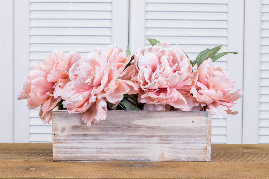 Wood Planter Box Set, Rustic Whitewash, Plastic Liner, 12x4 Inch Rectangular Flower Holder, Natural Wood Decor