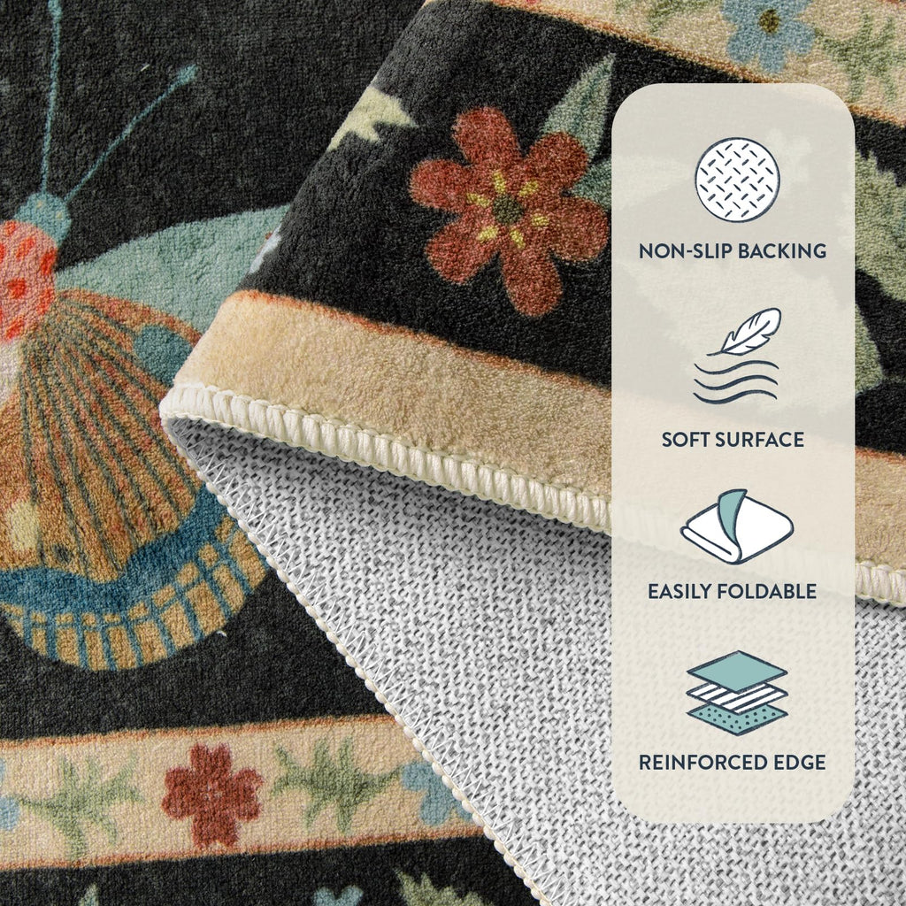 Insect Washable Entryway Runner Rug 2x6, Botanical Bug Hallway Rug