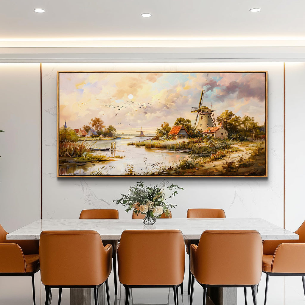 Large Canvas Printing Wall Decor Wall Art Office Restaurant Decor Rural Windmill Scenery Painting Wall Pictures Home