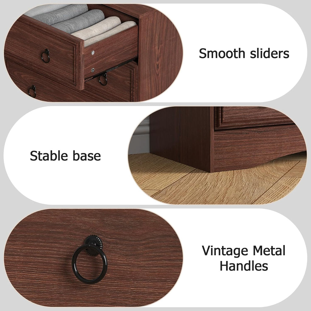 Dresser Tall, Mid Century Modern 6 Drawer Dresser, Cherry Wood Chest od Drawer with Large Storage for Clothes, Vintage