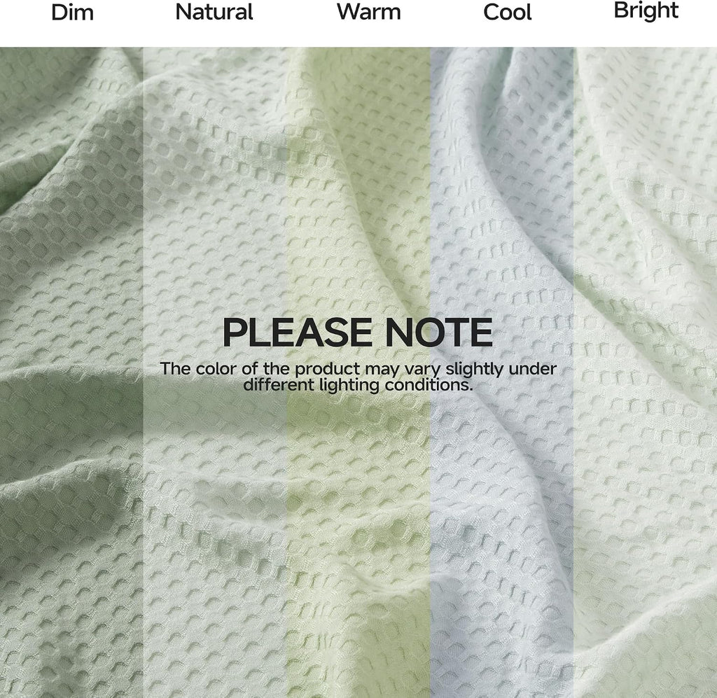 Cooling Waffle Blanket for Bed, Twin Size 60" x 90", Green | 100% Rayon Derived from Bamboo, Lightweight Breathable