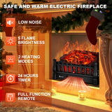 Electric Fireplace Logs Inserts Heater with Infrared Remote Controller 5 Flame Brightness 24 H Timer Overheating