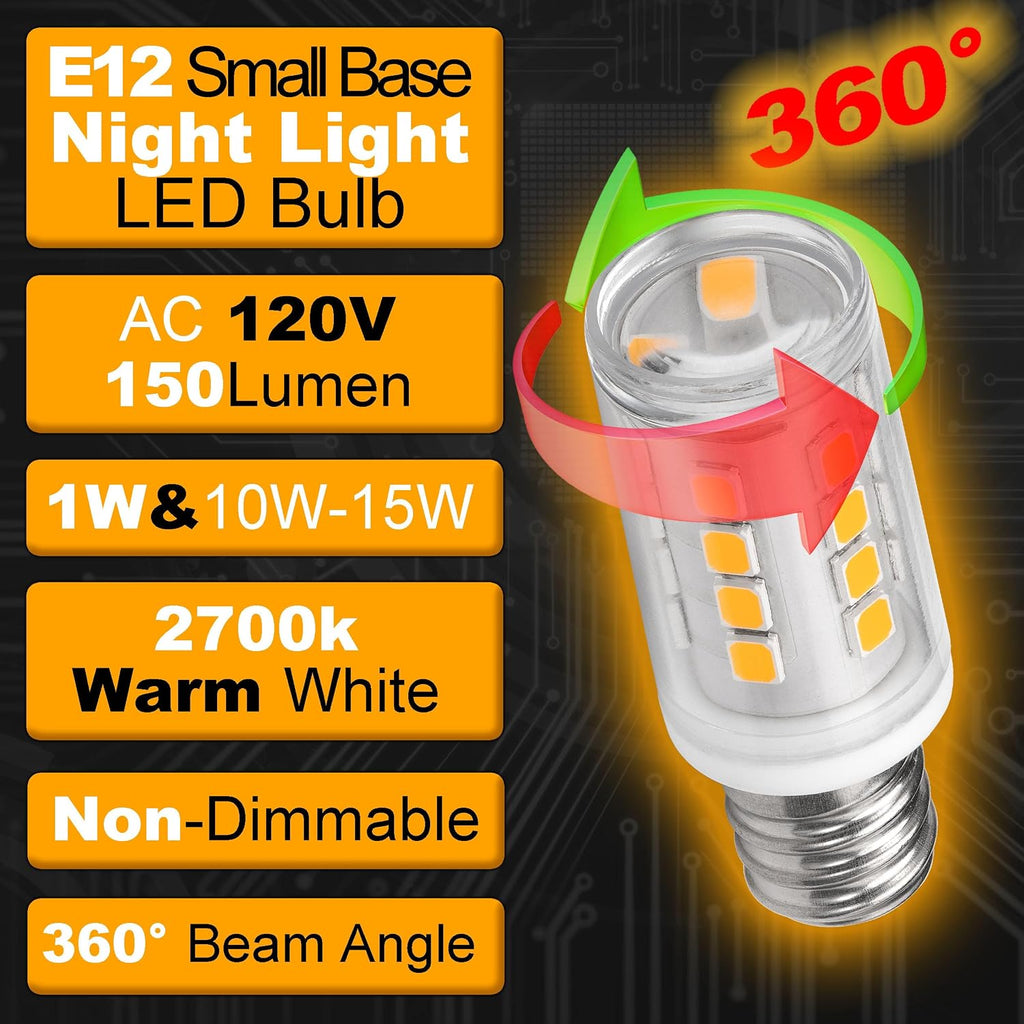 E12 Candelabra Base Night Light Bulb 1W Equivalent 10W 15W 2700K Warm White