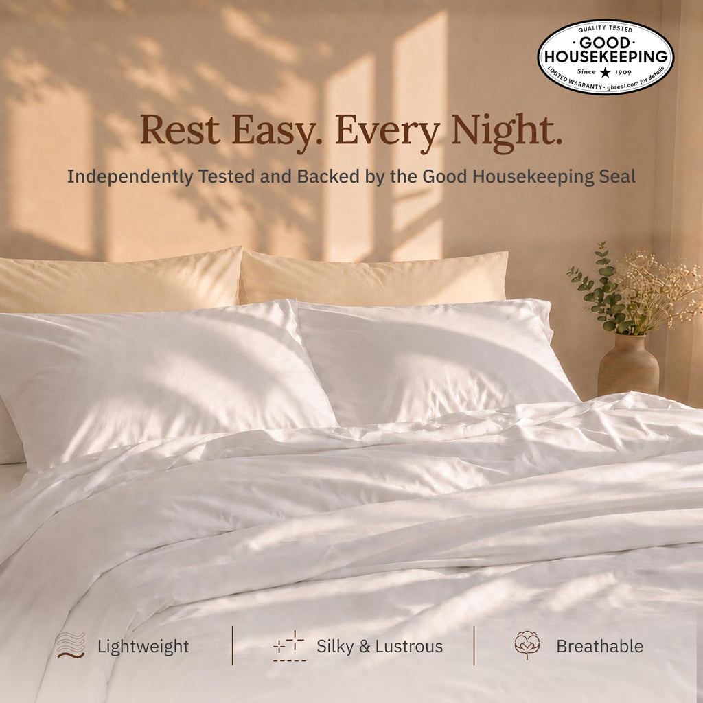 100% Organic Cotton Sateen Sheet Set, White